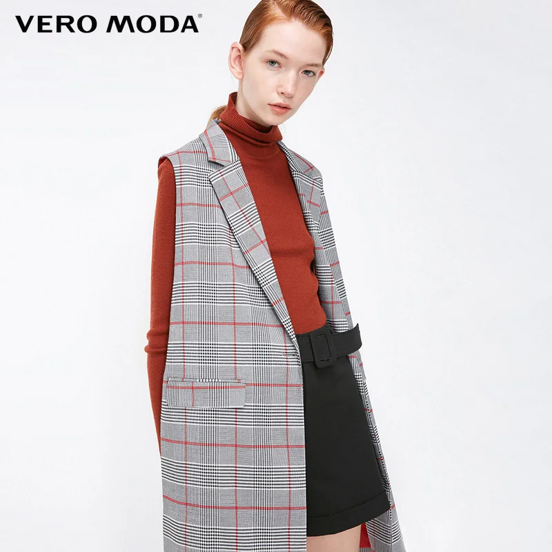 Vero Moda новый офисный женский длинный клетчатый жилет без рукавов с лацканами |