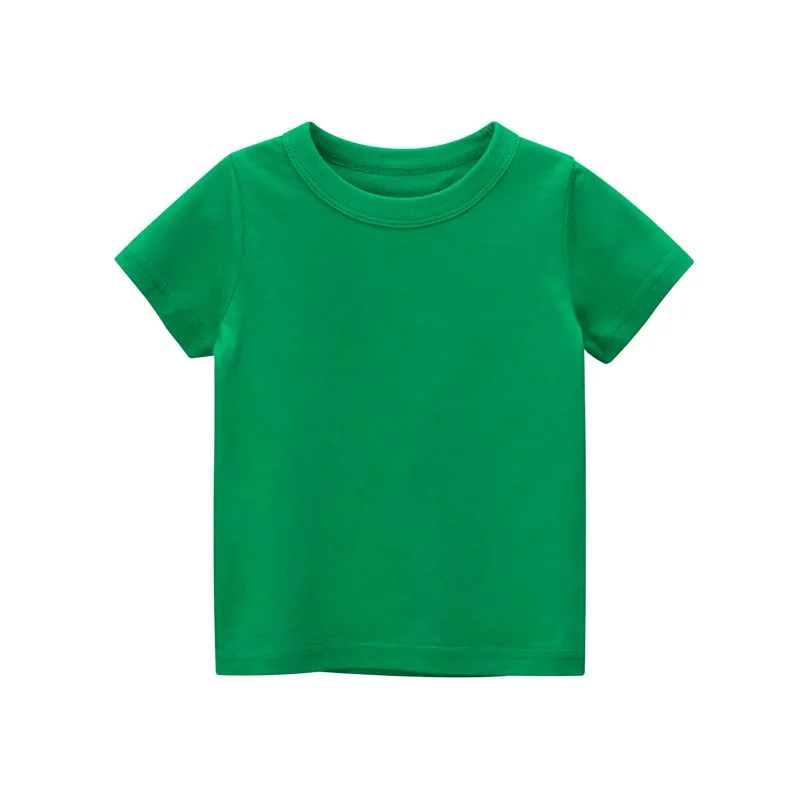 2024 Summer Girls Boys Solid T-Shirts Clothes 100% Pure Cotton Short Sleeve Yellow Red Green Kids UnderShirt Bottomming Clothing 2
