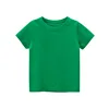 2024 Summer Girls Boys Solid T-Shirts Clothes 100% Pure Cotton Short Sleeve Yellow Red Green Kids UnderShirt Bottomming Clothing 2