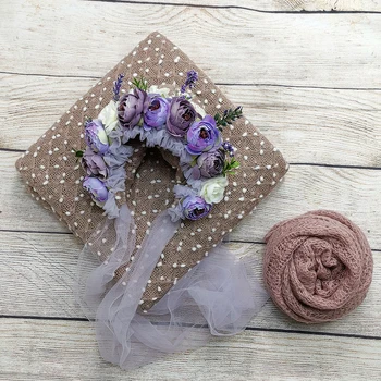 

A Set Knit Wraps+Hair Accessories Baby Hat Lacework Headband+150*40cm Stretch Mohair Knit Wrap for Newborn Photography Props