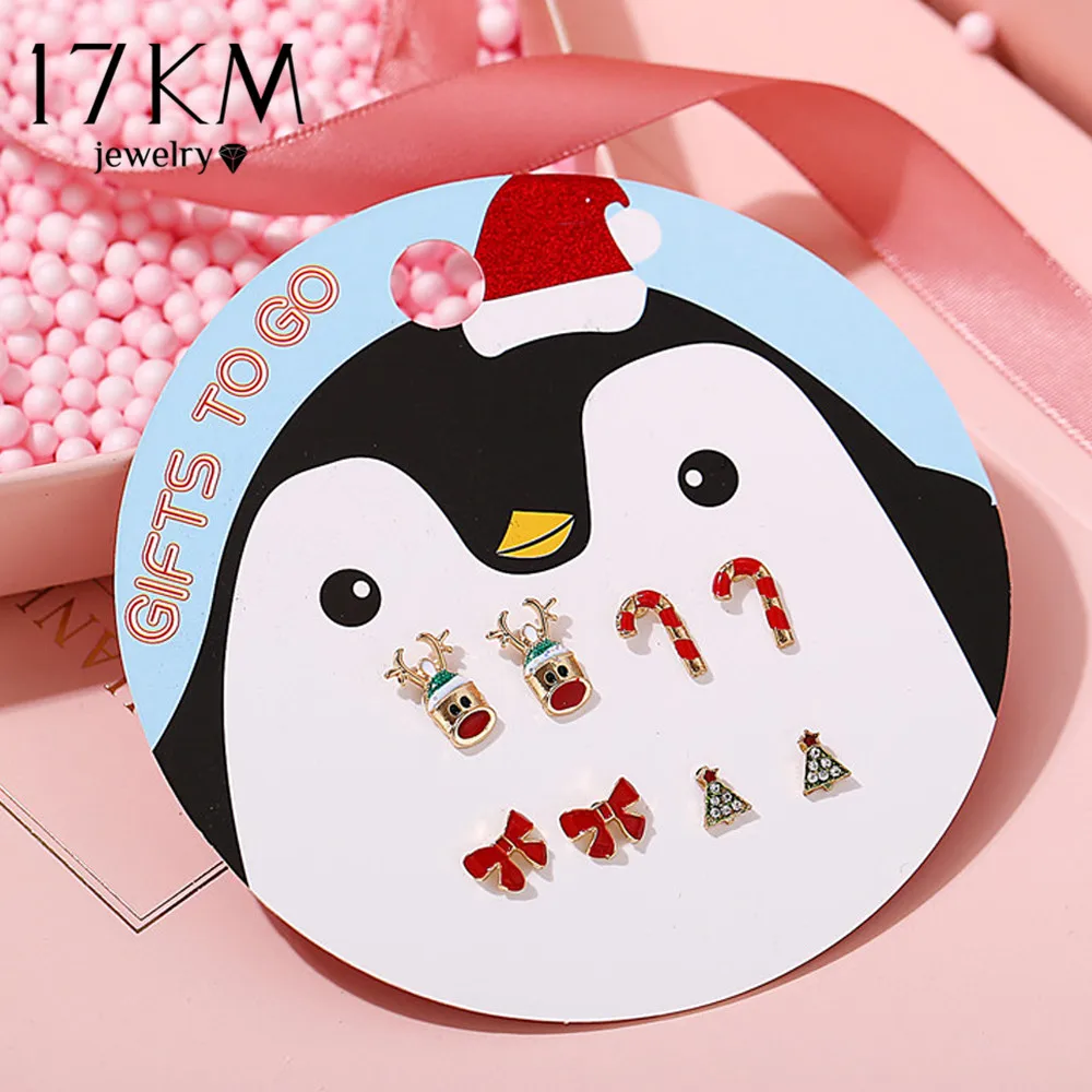 17KM Christmas Earrings For Women Girl Amazing Price Tree Reindeer Bowknot Stud Earring Set Christmas Gift Fashion Jewelry