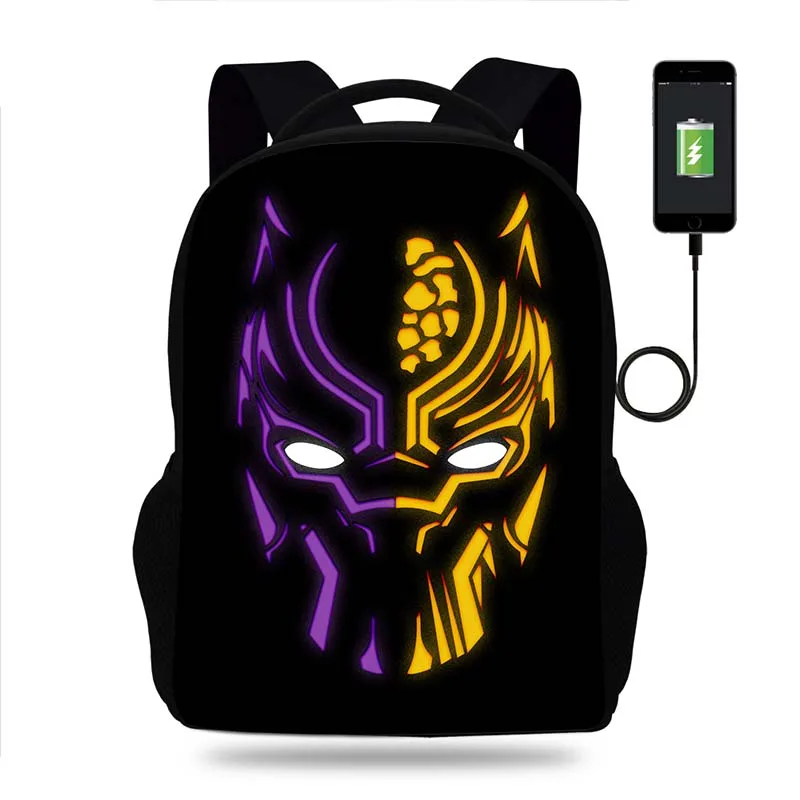 Черный пантера печати Многофункциональный рюкзак USB зарядка школьные сумки для
