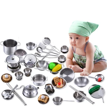 

16pcs Kids Children Kitchen Miniature Cooking Set Simulation Tableware Stainless Steel Pretend Play Cook Toy