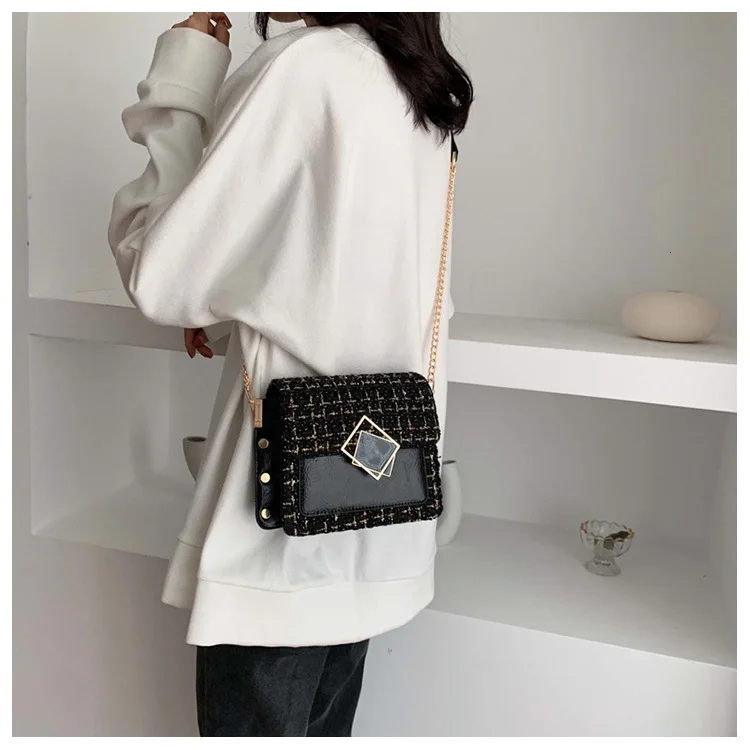 Winter Fashion Woolen Woman Chain Small Luxury Handbags Women Messenger Crossbody Bags Female For Designer Flap Shoulder Bag
