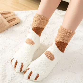 

Autumn Winter Womens Cats Paw stripe 3d Socks Cute Funny Thick Girls Cartoon Animal Sock Hosiery Toe Zebra/Tiger Floor socks