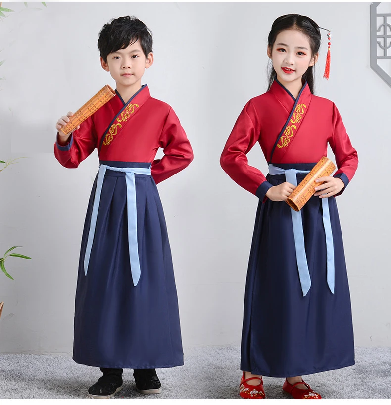 Древний китайский костюм; детское платье Hanfu; одежда для народных танцев; Традиционное китайское платье для мальчиков и девочек