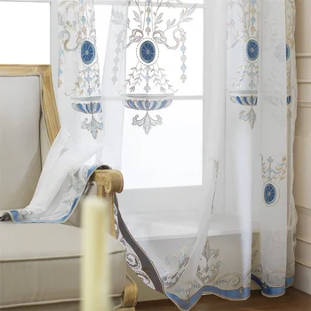 

Luxury Velvet Lace Blue Embroidered Curtains Sheer For Living Room Coffee European Window Screen Kitchen Tulle Drapes AG545#4