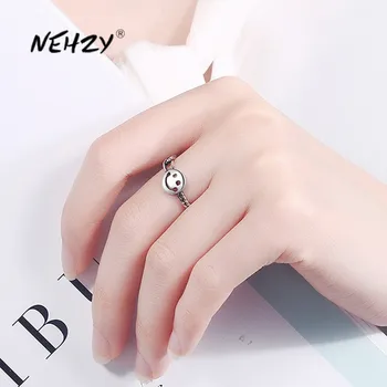 

NEHZY 925 Sterling Silver New Woman Fashion Jewelry High Quality Retro Simple Hollow Black Smiley Open Ring Adjustable Size