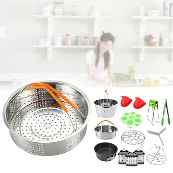 

14PCS Baking Mold Home Pressure Cooker Accessories Set Kitchen Steamer Basket Eggs Rack Stainless Steel Air Fryer Oven Mitts