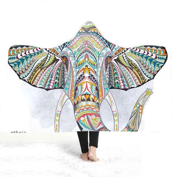 

3D Elephant Hooded Blanket Sherpa Fleece Wearable plush Throw Blanket on Bed Sofa Thick warm B110