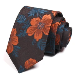 Men Ties Set 145cm*7cm Necktie Orange Floral Tie Pocket Square Neck Tie Set Suit Wedding Men's Tie Handkerchief LD15