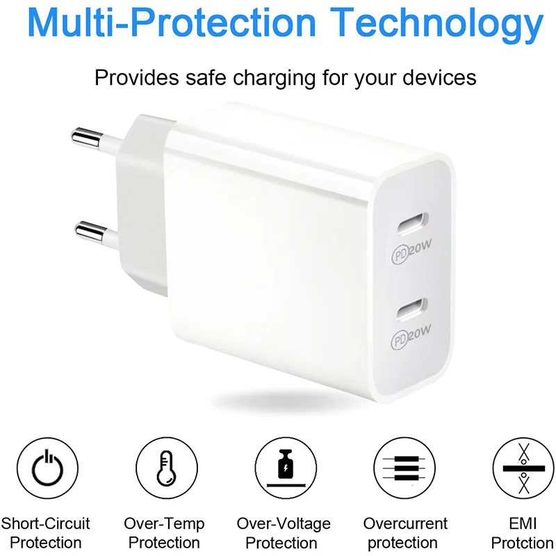 Зарядное устройство с двумя портами USB type-c 20 Вт | Мобильные телефоны и аксессуары