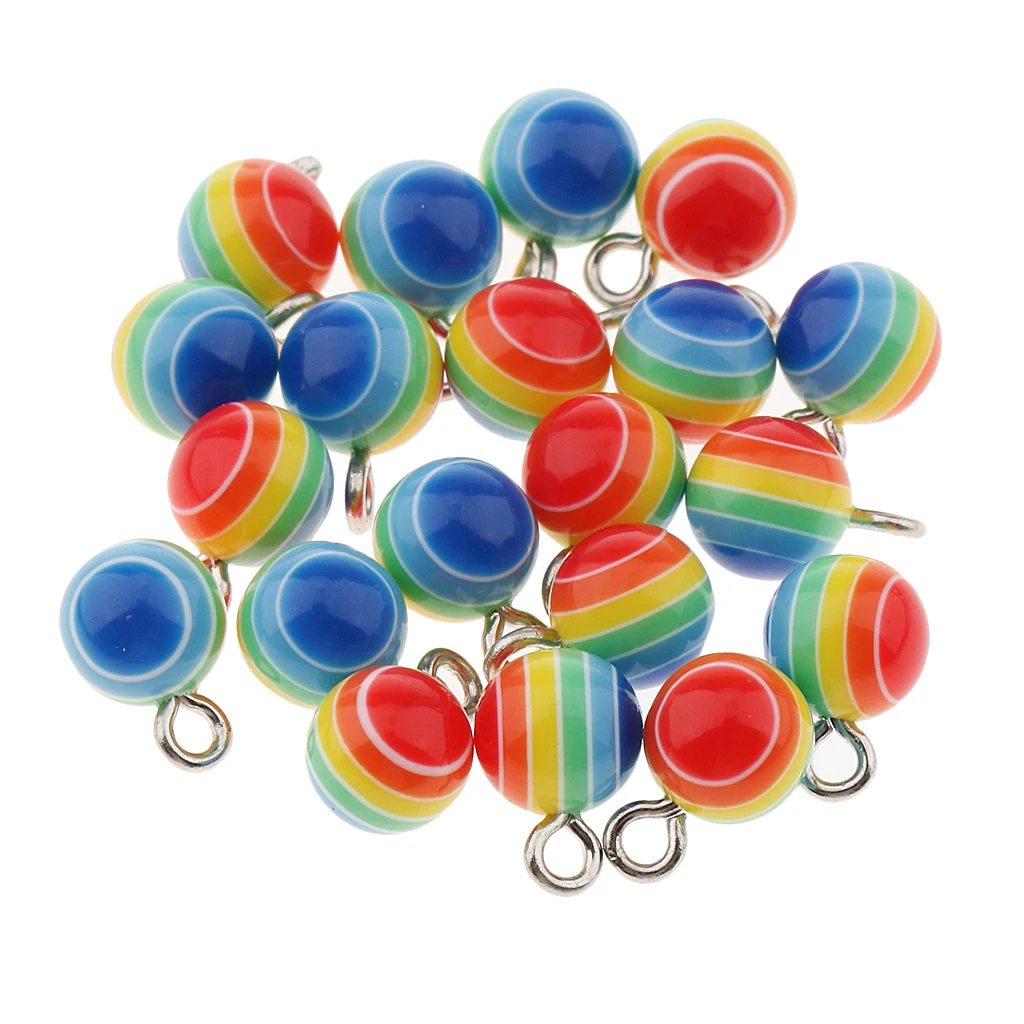 40 Pieces Round Striped Rainbow Resin Charms Pendants for necklaces bracelets earrings Jewelry Making Craft 7mm