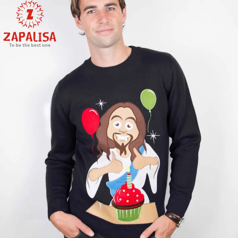 Funny Jesus Cartoon Print O-Neck Couple Pullover Winter Streetwear Elegant Black Long Sleeve Sweatshirts