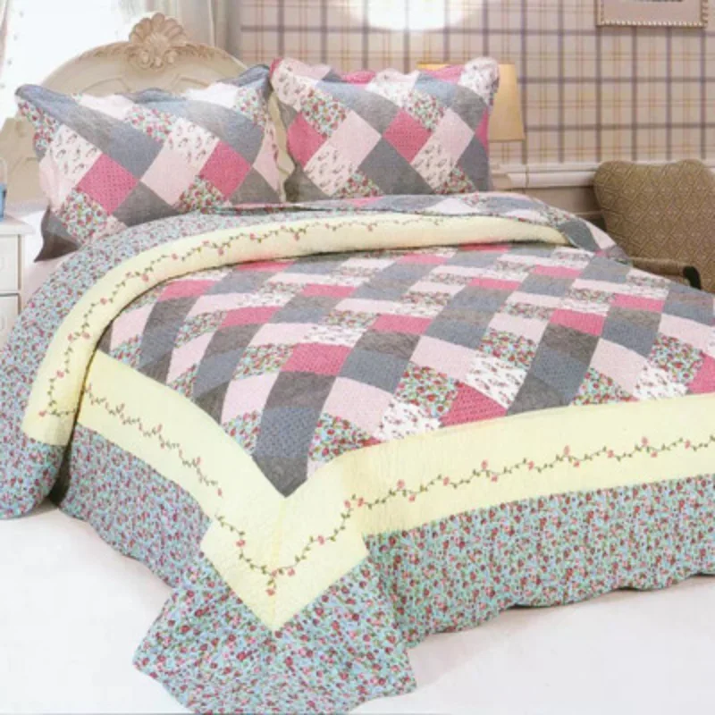 Quilt Cotton Bed Cover 3 PCs Suit Pastoral Style Pillowcase Bedroom Set Comforters Queen Bedding Fornite Luxury | Дом и сад