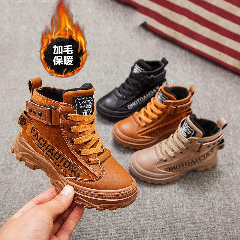 

BOY'S Cotton-padded Shoes 2019 Autumn & Winter New Style Children Genuine Leather Boy Winter Style Shoe Warm Brushed And Thick T