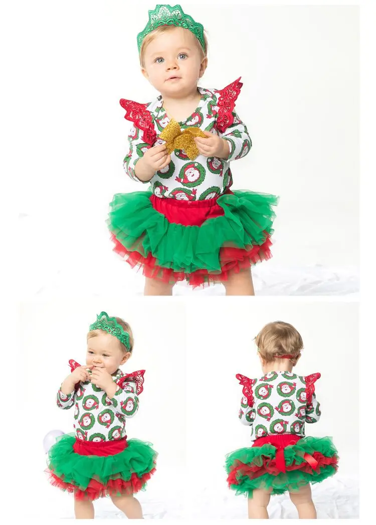 Рождественский комплект для новорожденных, Новогодняя одежда для новорожденных девочек, костюмы красная одежда с повязкой на голову, хлопковая юбка-пачка, наряд с лосями для снежной погоды