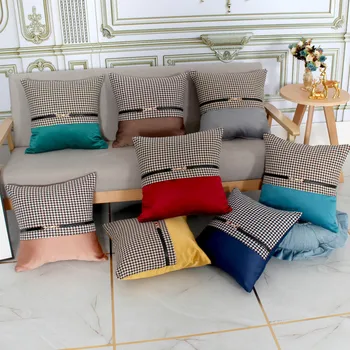 

Faux Silk Cushion Cover Patchwork White Black Plaid Pillow Case Sofa Home Decorative Throw Pillows Chair Cojines New Year Gifts