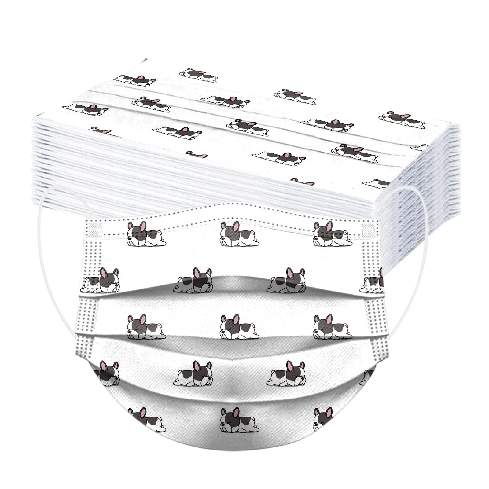 Mascarilla facial con estampado de gato y perro, 3 capas, no tejida, desechable, protectora, Unisex, 30 Uds.