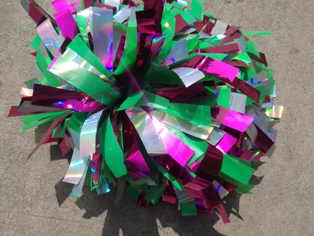 Cheerleader Pom Pom Plastic, Light Green, Metallic, Hot Pink Mixed, 3/4 "x 6"