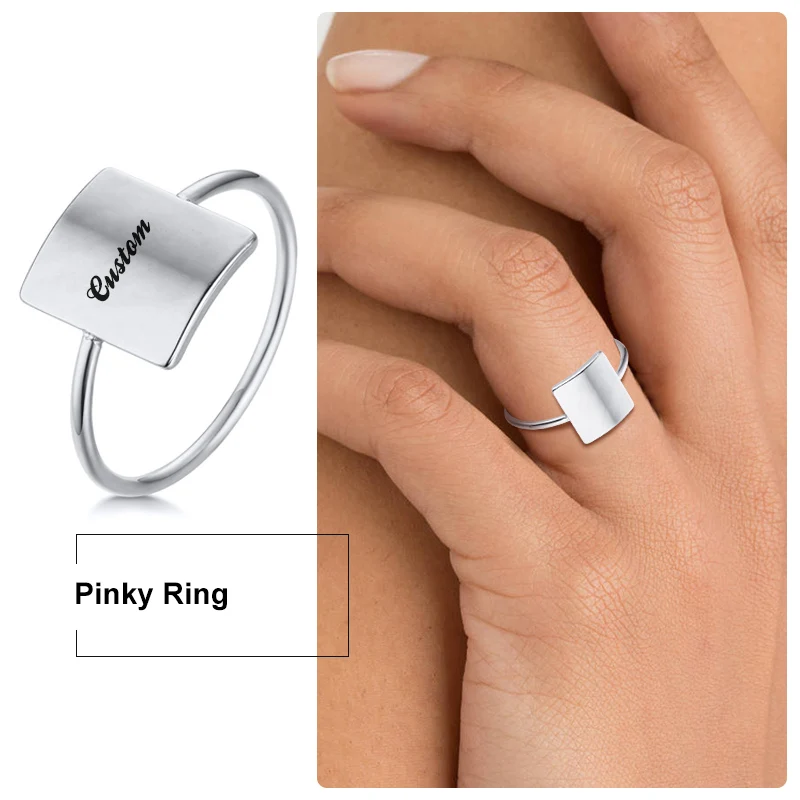 

Pinky Ring for Women Custom Initial Signet Ring Silver Color Stainless Steel Little Finger Jewelry Dropship