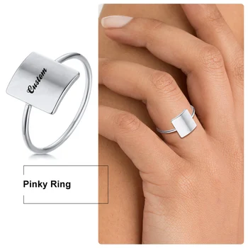 

Pinky Ring for Women Custom Initial Signet Ring Silver Color Stainless Steel Little Finger Jewelry Dropship