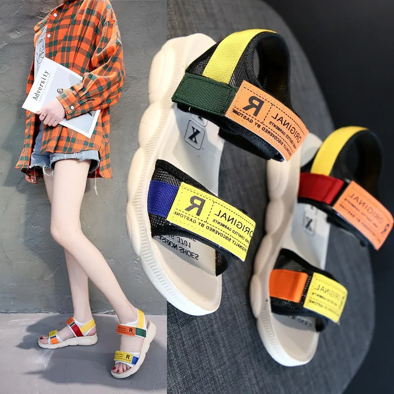 Сандалии женские из денима модные босоножки на массивной подошве удобная обувь с