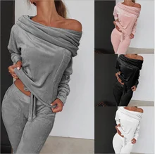 

Casual Sets Two Piece Set Off Shoulder Pullover and Long Pants Sets Women's Tracksuit Outfits Plus Size 4XL HD22