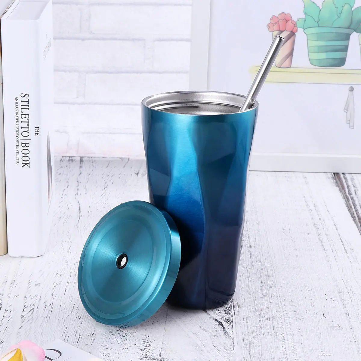 500ML Portable Stainless Steel Straw Cup Vacuum Insulated Water Bottle Leak-proof Double Wall Thermos Hot/Cold