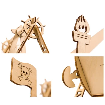 

35Pcs DIY 3D Pirate Ship Puzzle Wooden Model Building Kit Assembly Pirate Ship Toy