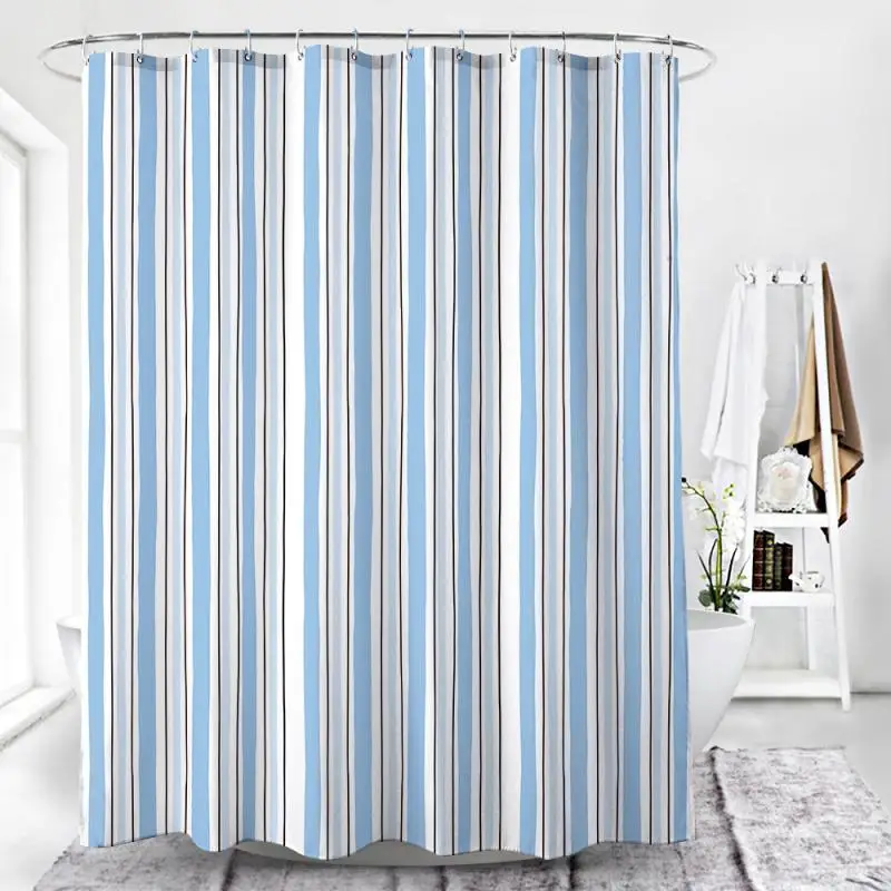 Modern Blue Striped Shower Curtain Waterproof Bathroom Curtain Polyester Bath Curtain Washable Bathing Cover Rideau De Douche - Color: Blue