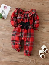 Baby Girl Rompers Red Plaid Onesie For Newborns Long Sleeve Spring/Fall Clothes Infant Girls Ruffles Bow Jumper Baby Jumpsuits