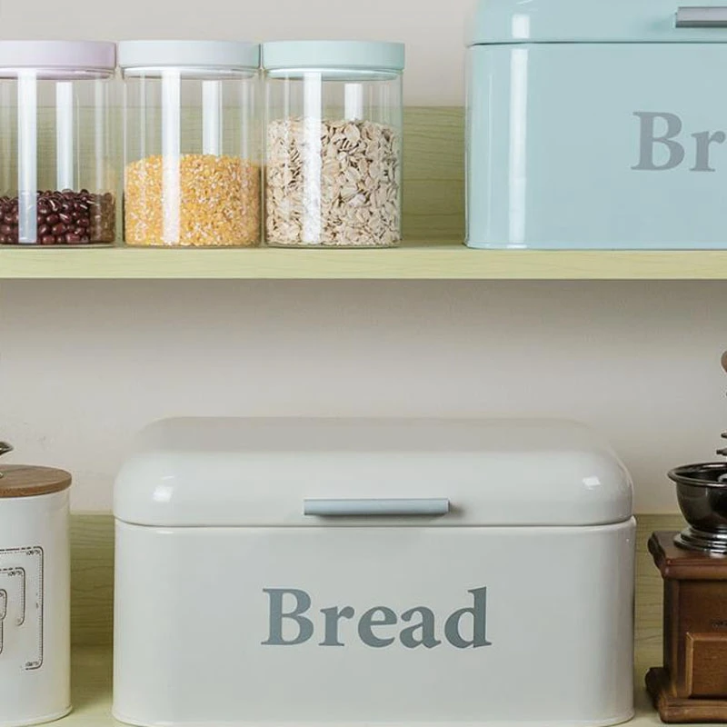 Vintage Bread Box Cupboard Iron Snack Box Desktop Finishing Dust-Proof Storage Box Storage Bin Keeper Food Kitchen Shelf Décor C