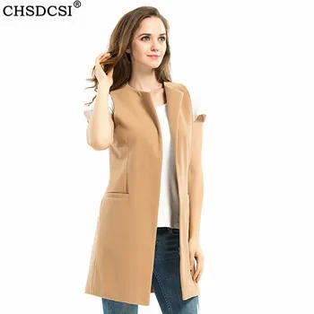 

CHSDCSI Waistcoat Women Coat Autumn Spring Wool Vest Waistcoat Lady Office Wear Long Casual Sleeveless Vest Jacket Plus Size
