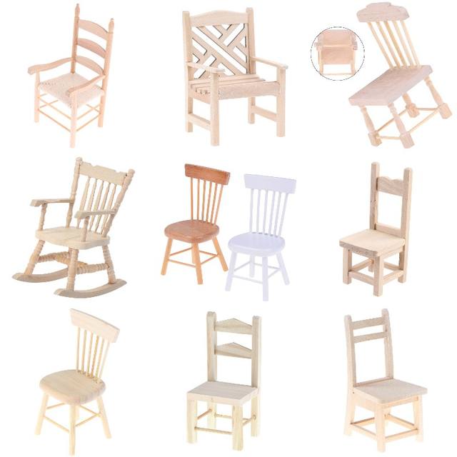 112 Dollhouse Furniture Miniature Wooden Chair Model Kitchen Chair