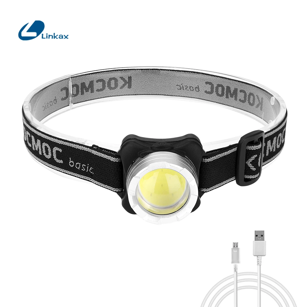 

COB LED Headlamp USB Rechargeable Waterproof Head Lamp White Lighting Convex Lens Head light with Built-in Battery for Outdoor
