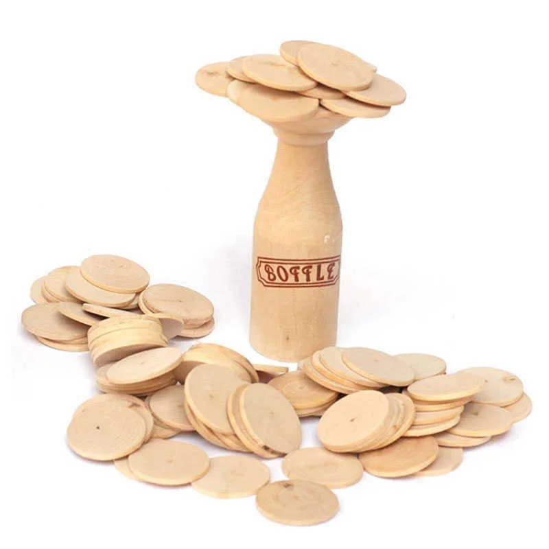 Kids' Children's Fun Board Game Match - Pile Up Wooden Cakes Above Bottle