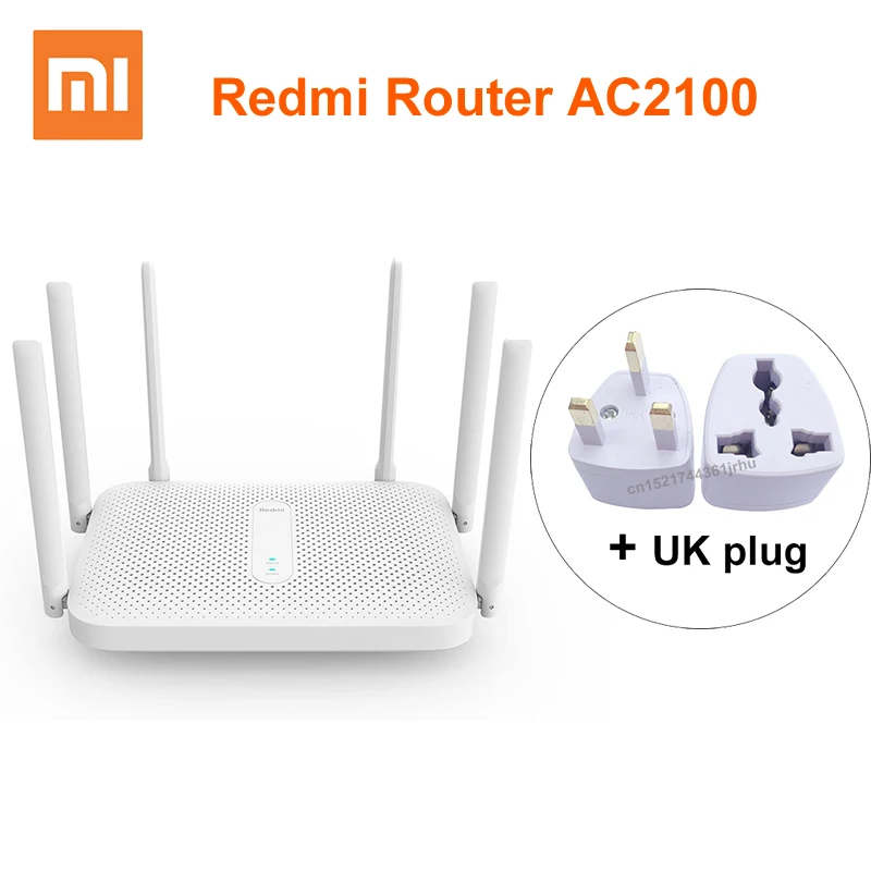 Add UK Adapter Xiaomi Redmi AC2100 маршрутизатор 2,4G 5,0 ГГц гигабитный двухдиапазонный 2033 Мбит/с беспроводной маршрутизатор Wifi повторитель с 6 антеннами с высоким коэффициентом усиления шире - Цвет: Add UK Adapter