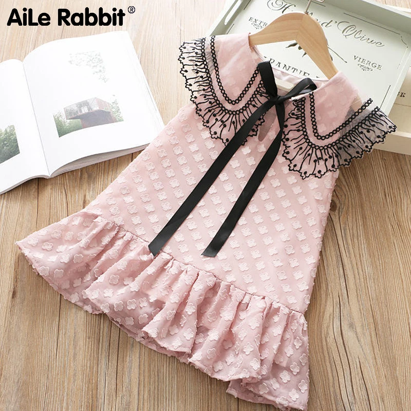 Summer Girls Vest Dress Fashion Sleeveless Embroidered Lace Chiffon Princess pink white 2-7 years old | Детская одежда и обувь