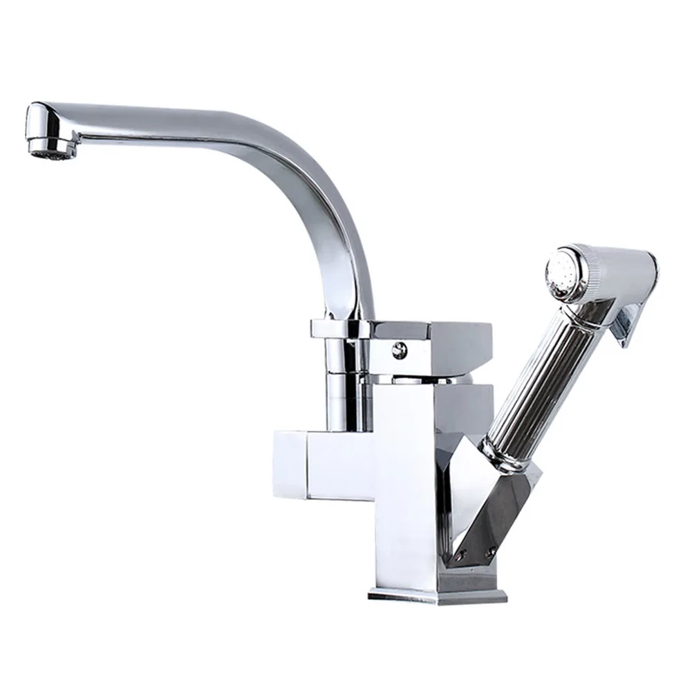 

Home Rotation Kitchen Sink Spray Head Pull Out Scratch Resistant Deck Mounted Cold And Hot Mixer Tap Swivel Spout Practical