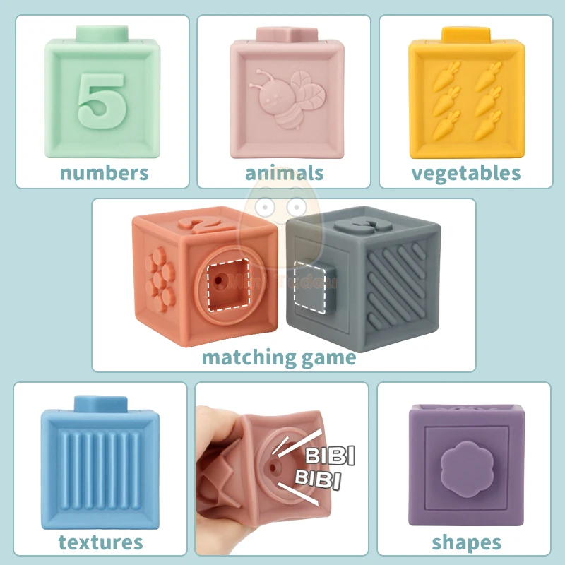 Baby Toys Soft Building Blocks Silicone Teethers Sensory Grasp 3D Touch Hand Balls Massage Squeeze Rubber For 13 24 Months Gift