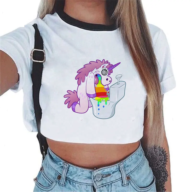 Сексуальный топ на бретелях Harajuku Kawaii Angel Crop Tops женский летний жилет Топ Camis Забавный мультяшный Единорог укороченная майка Femme - Цвет: 815