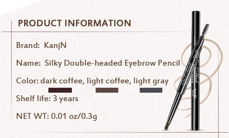 Водостойкая ручка для бровей KanjN, 3 цвета, долговечный профессиональный карандаш, не цветущий вращающийся треугольный карандаш для бровей