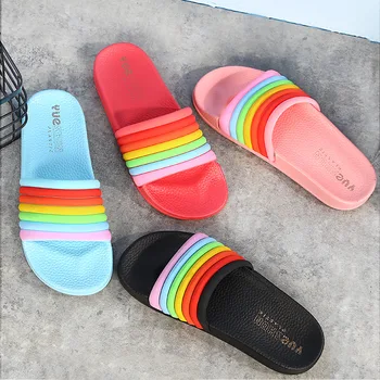 

Summer Rainbow slippers women shoes Non-slip Soft Beach Ladies Slides Anti-Slip Slippers Casual Walk Sandal Home Women Footwear