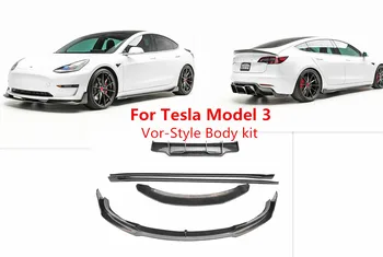 

Fits for 18-19 Tesla Model 3 Carbon Fiber Front Bumper Lip Side Skirts Diffuser Rear Spoiler Bodykit Vor-style