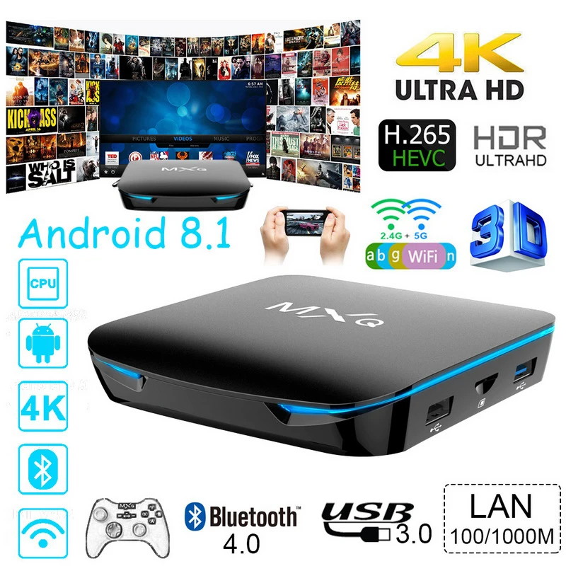 MXQ Smart TV Box 4G+32G Android 8.1 Set Top Box Media Player New Amlogic S905X2 Quad-Core Bluetooth Wireless Android TV Box MXQ Smart TV Box 4G+32G Android 8.1 Set Top Box Media Player New Amlogic S905X2 Quad-Core Bluetooth Wireless Android TV Box