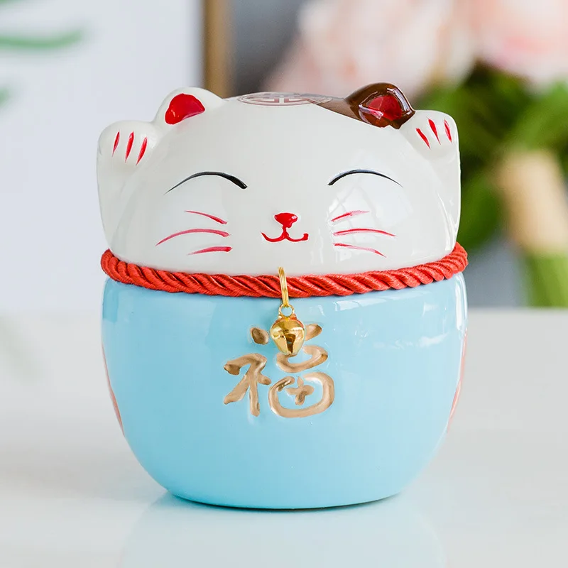 Керамические изделия в китайском стиле Lucky Cat маленькое украшение Милая мультяшная копилка свинья подарок для детей сувенирная банка для хранения орнамент - Цвет: blue