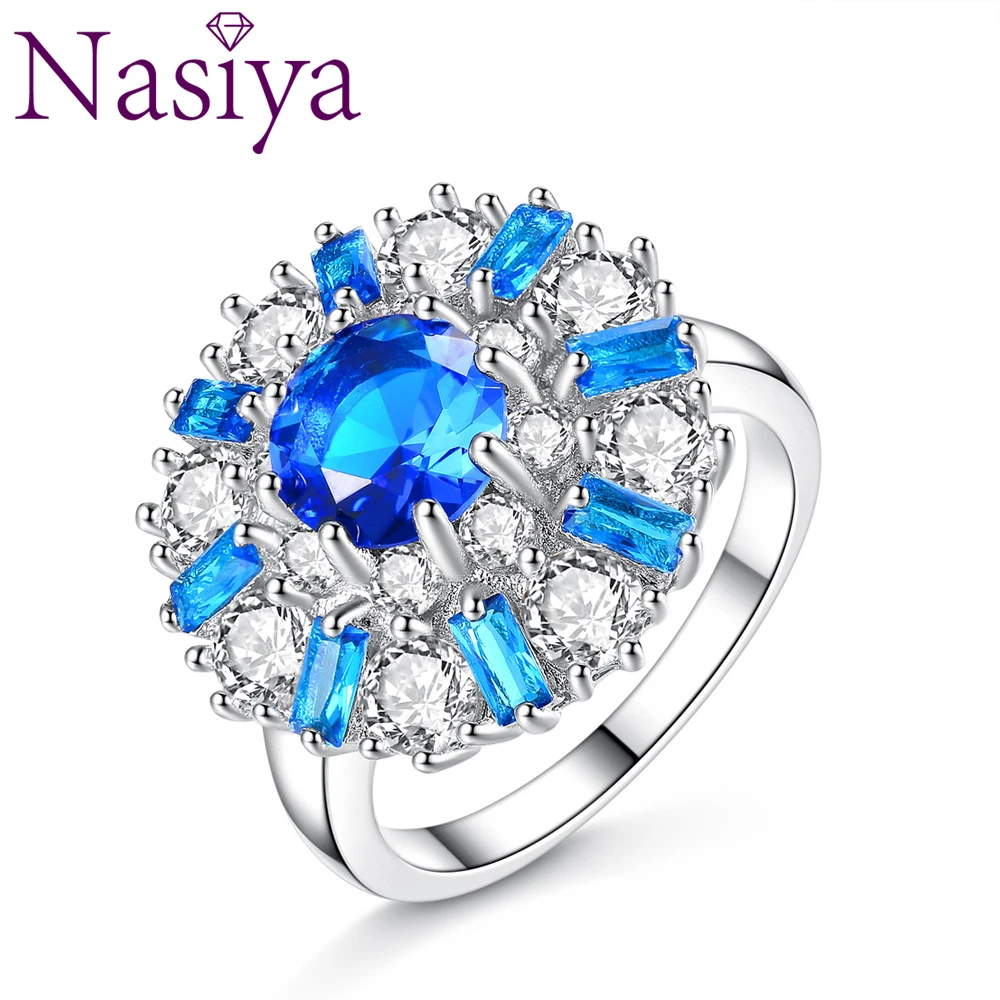 

Luxury Fine Jewelry Blue White Zircon Flower-Shaped Color Zircon Ring Gemstone Ring for Women Party Anniversary