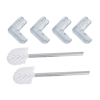 

4 Pieces Clear Soft Plastic Table Corner Guard Protector with 2 x Replacement Stainless Steel Toilet Brush (White)