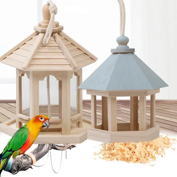 

Outdoor Hanging Wooden Squirrel Proof Seed Feeder Portable for Wild Birds Seeds Feedings YU-Home